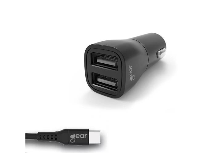 GEAR Charger 12-24V 2xUSB 3.4A Black USB-C 2.0 cable 1m