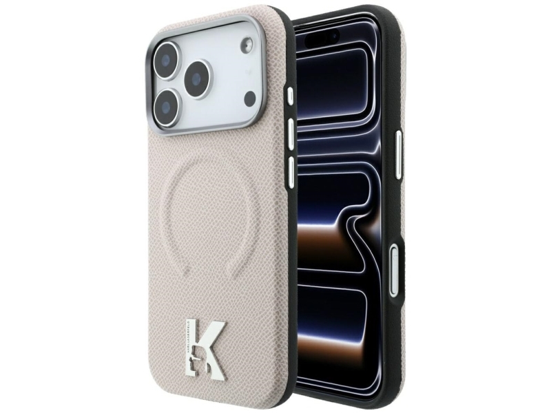 Karl Lagerfeld Grained Embossed Ring &Amp Kameo Logo Magsafe Case For Iphone 18 Pro / 17 Pro - Beige