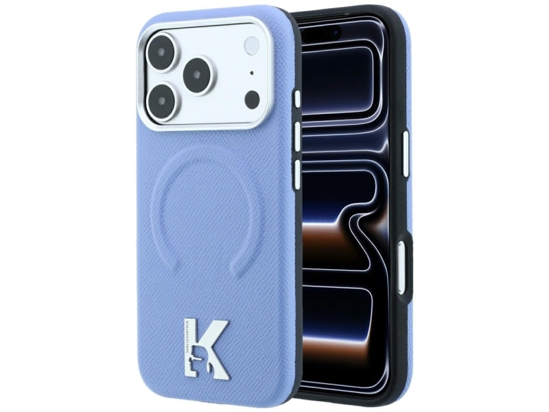 Karl Lagerfeld Grained Embossed Ring &Amp Kameo Logo Magsafe Case For Iphone 18 Pro / 17 Pro - Light Blue