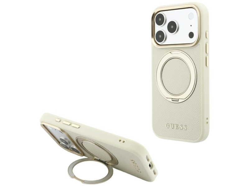 Guess Ring Stand 360 Grained Classic Logo Magsafe Case For Iphone 18 Pro / 17 Pro - Beige
