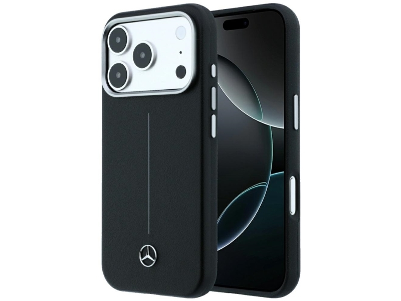 Mercedes Leather Semi Wrap Iconic Line Magsafe Case For Iphone 18 Pro / 17 Pro - Black