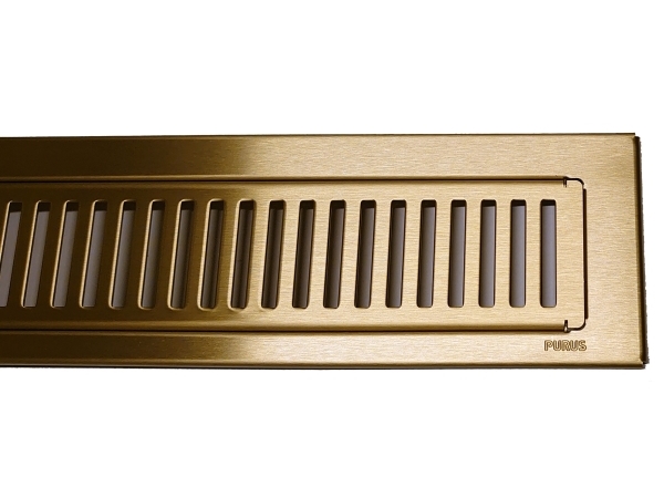 PURUS Line RIB ramme og rist 900mm. Messing, PVD behandlet. Rustfrit stål