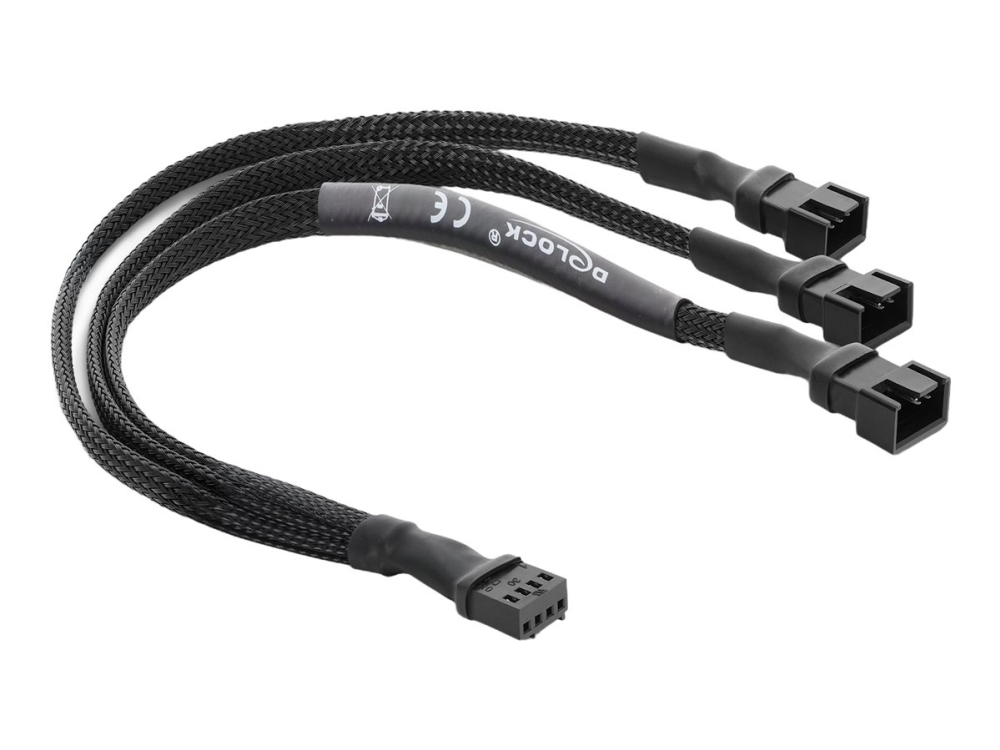 Delock Lüfterkabel Splitter 1 X 4 Pin Pwm Buchse Zu Stecker + 2 X 4 Pin Stecker (3 Pins Belegt) Mit Geflechtummantelung 30 Cm Schwarz (91341)