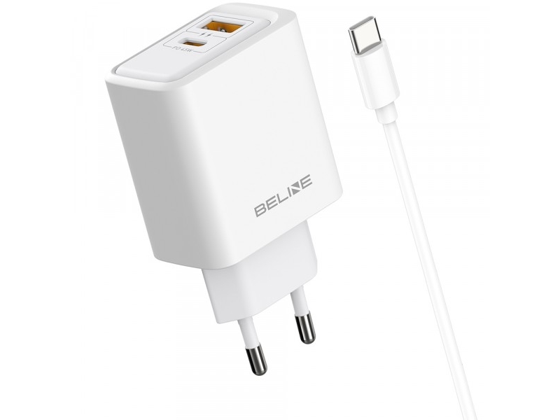 Beline 45W Gan Usb-A/Usb-C Netzladegerät + Usb-C/Usb-C Kabel Bln2cw45c Weiß