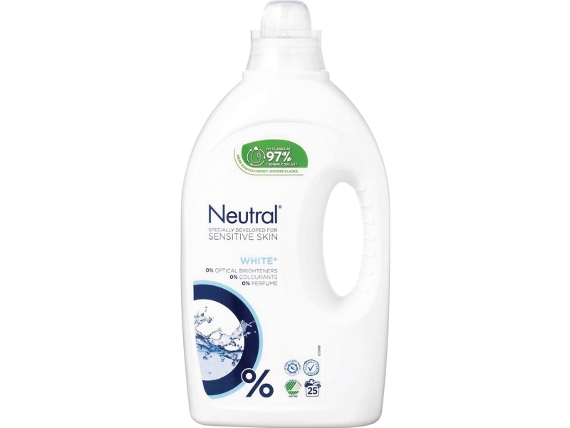 Tøjvask Flydende Neutral White uden Parfume/Blegemiddel/Optisk hvidt 1250 ml - (6 flasker x 1250 ml/karton)