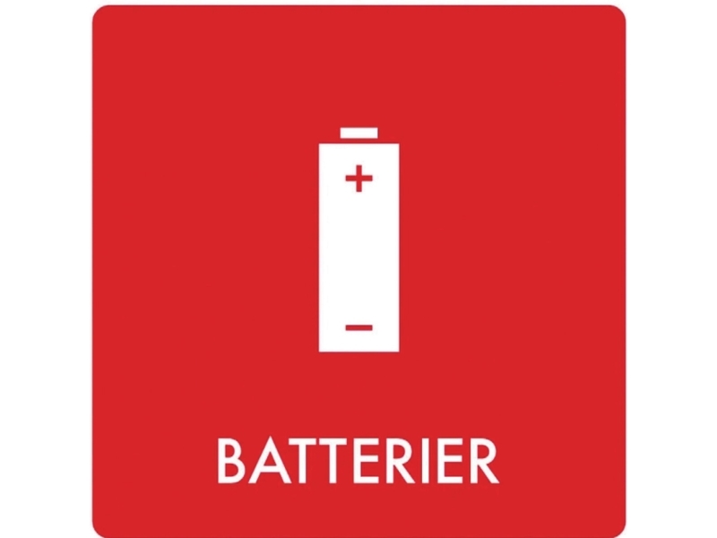 Piktogram, Bica® Batterier, Vinyl, Selvklæbende, HxBxL: 12 x 12 x 12 cm, rød