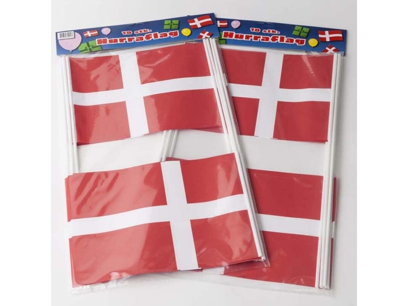 Flag, 270 x 200 mm, plastik, Rød og hvid Paper on stick, pakke a 10 stk Fødevaregodkendt