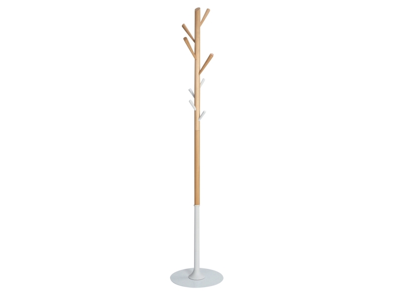 ALBA garderobestativ PMTREE, højde: 1.750 mm, bøg/hvid med 8 kroge i træ, stander i træ, diameter 38 mm, - 1 stk (PMTREE BC)