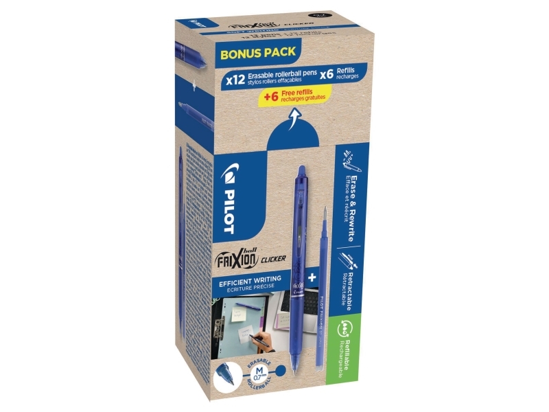 Clicker Kugelschreiber 12Er-Pack + 12Er-Pack Blaue Mine