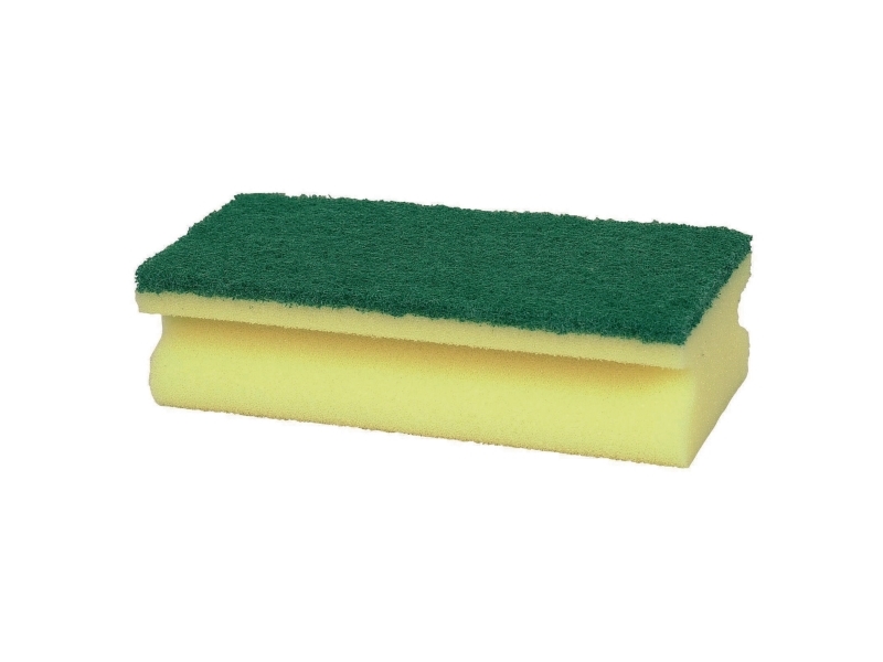 Skursvamp 14x7x4,2cm - Grön/gul, nylon/polyester/polyeter, grov skursvamp -10st