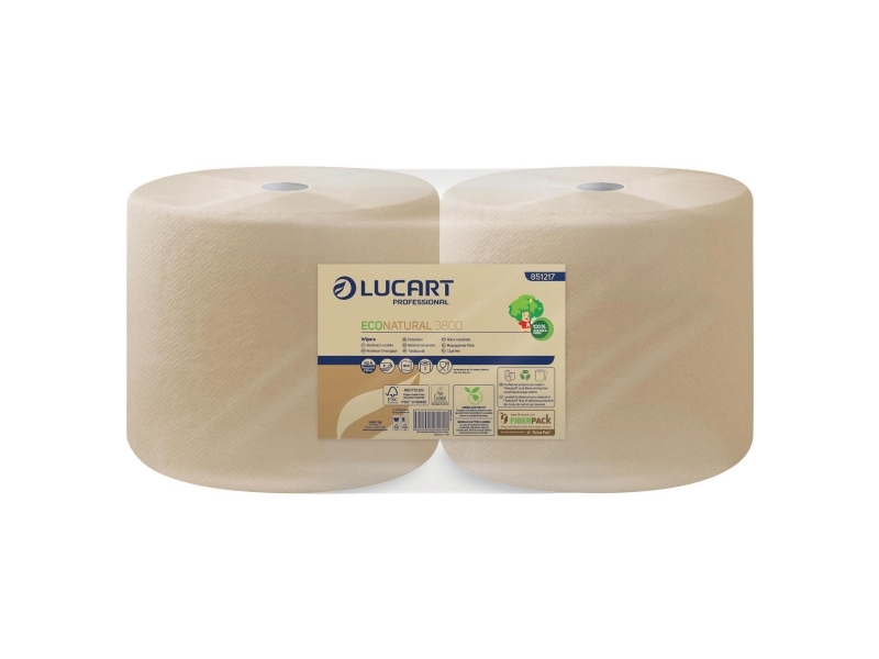 Karen Lucart EcoNatural 3.800 - håndklædepapir i rulle: 3-lags, 200 m, cellulose Fiberpack - 2 ruller