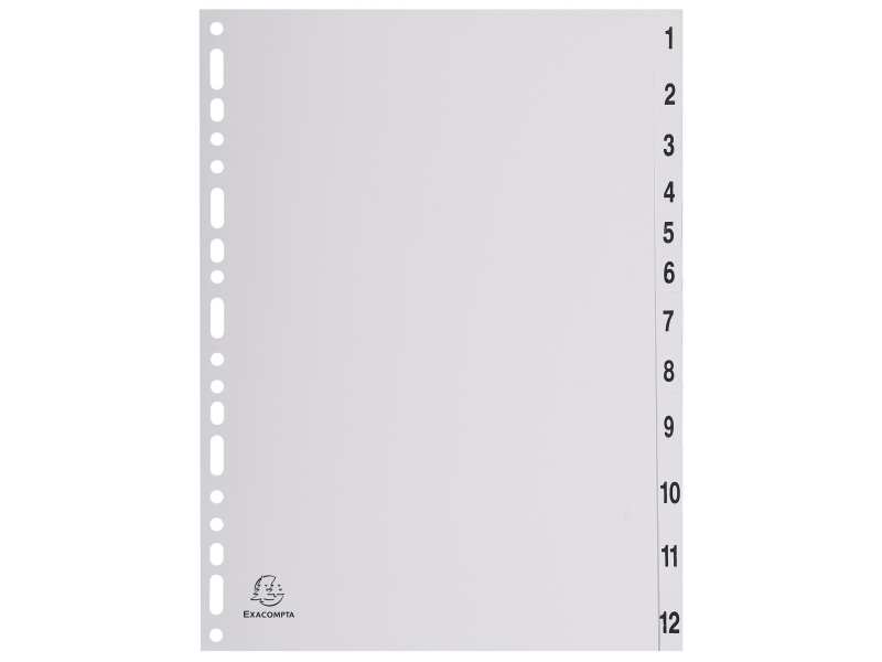 Register, Exacompta, plast, A4, grå, 1-12