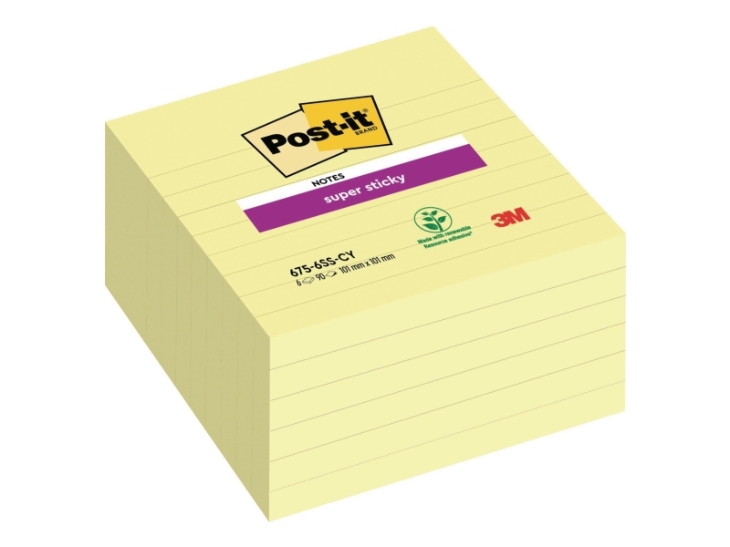 Notesblokke, Post-it Super Sticky Large, linjerede, gul, pakke med 6 stk