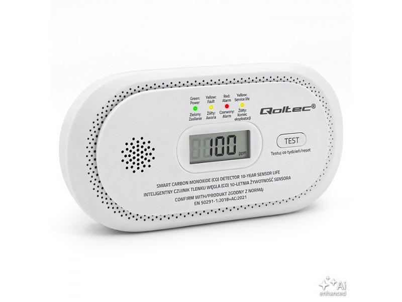 Qoltec – Zertifizierter Kabelloser Kohlenmonoxid-Sensor | Co-Detektor | Lebensdauer Des Sensors: 10 Jahre | Alarmlautstärke: 85 Db | Lcd-Display | Le