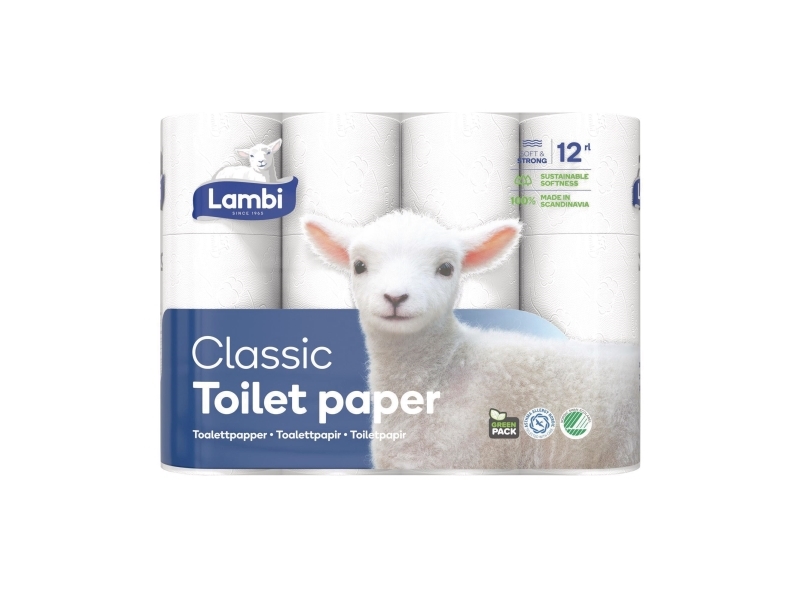 Toiletpapir, Lambi 74105, 3-lags, 165 ark, hvid, pakke med 12 stk
