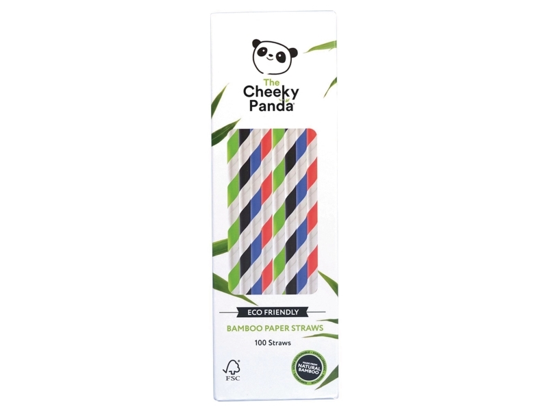 Sugerør, Cheeky Panda, bambus, stribede, pakke a 100 stk