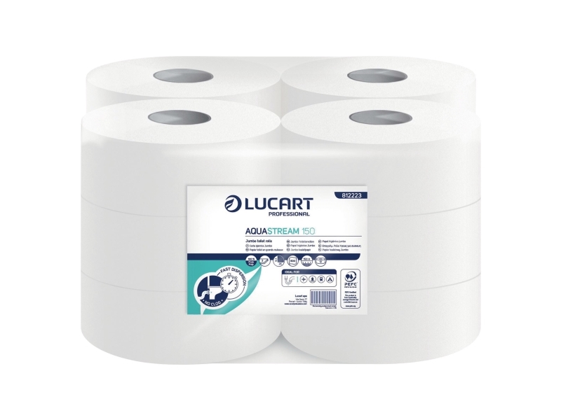 Toiletruller, Lucart AquaStream 150, 2-lags, 150 m, hvid, pakke med 12 stk