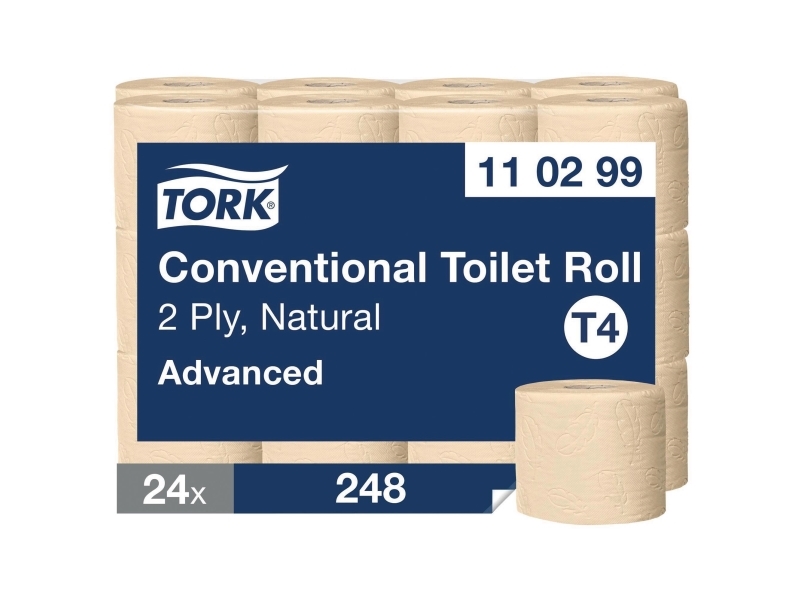 Toiletpapir, Tork Advanced T4, 2-lags, 248 ark, naturfarvet, pakke med 24 stk