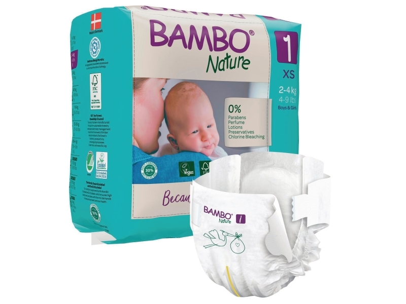 Børnebleer, Bambo Nature 1, 2-4 kg, pakke med 132 stk