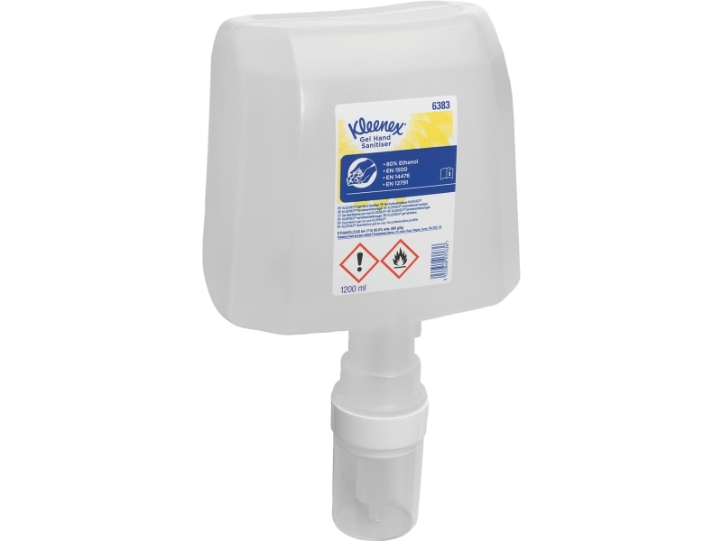 Hånddesinfektionsgeler, Kleenex 6383, gel, 1,2 l, neutral, pakke med 4 stk
