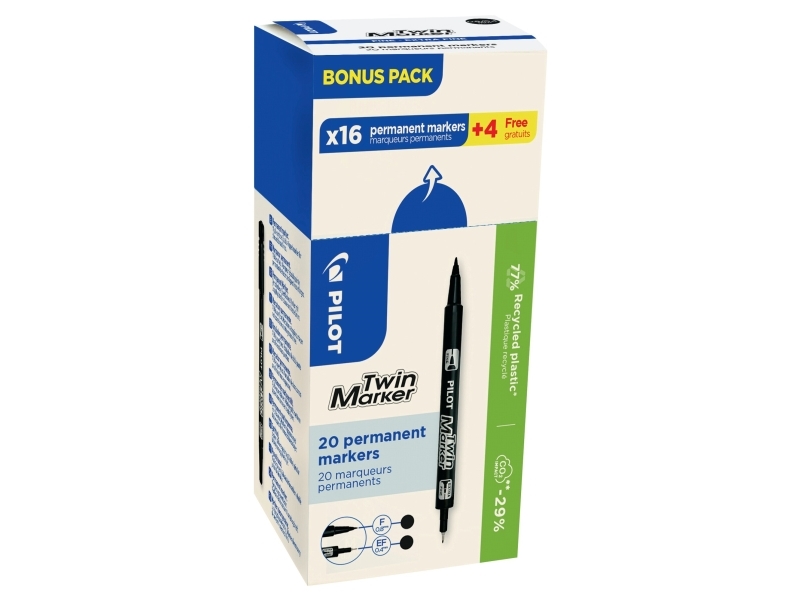 Permanent marker, Pilot Twin Marker, 0,4/0,8 mm, sort