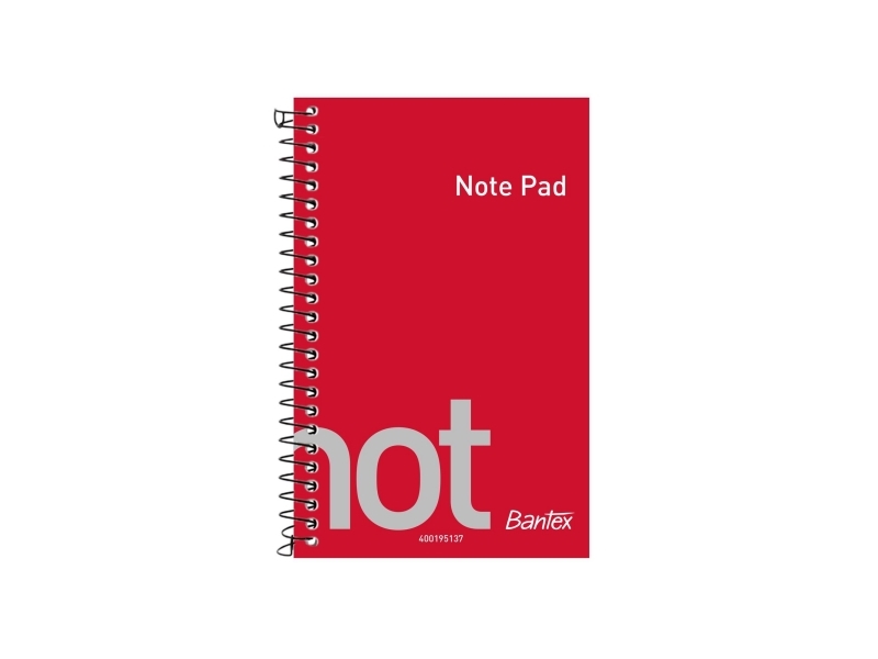 Notesblok, Bantex Spiral, linjeret, 60 g/m2, HxB: 14 x 9 cm, rød