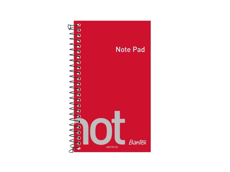 Notesblok, Bantex SPIRAL NOTEBOOK, Linjeret, 50 ark, 60 g, Rød
