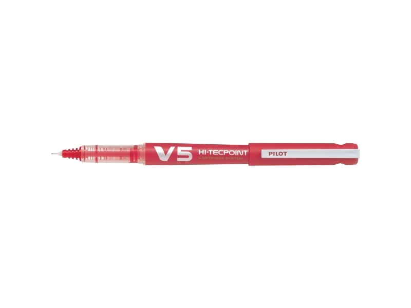 Rollerpenne, PILOT V5 HI-TECPOINT, genopfyldelig, 0,5 mm, rød, pakke med 10 stk