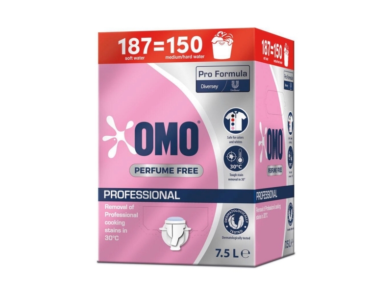 Vaskemiddel, Omo Professional Free, flydende, 7,5 l, 150 vaske, parfumefri