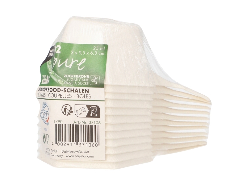 Skål, Papstar Hexagon, bagasse, 2,5 cl, hvid, pakke a 12 stk