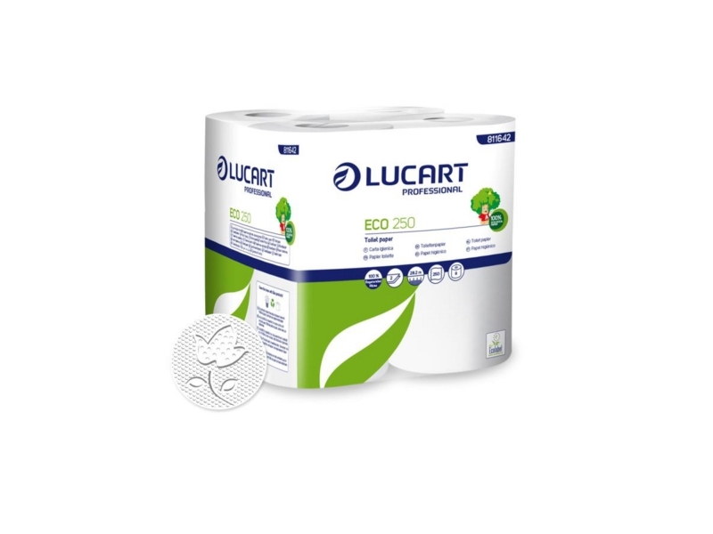 Toiletpapir, Lucart 811642, 2-lags, 250 ark, 16 g, hvid, pakke a 8 stk 8 ruller