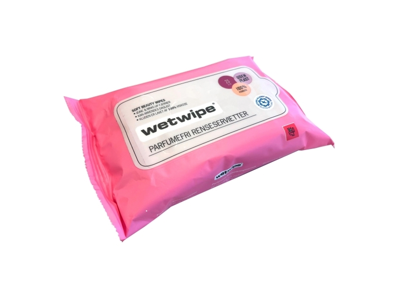 Makeupfjerner, Wet Wipe PK25, parfumefri, BxL: 15 x 20 cm, hvid