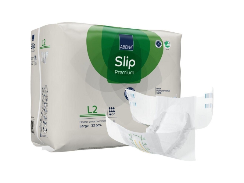 Voksenbleer, Abena® Slip Premium L2, tapeble, 3.100 ml, grøn, pakke med 22 stk