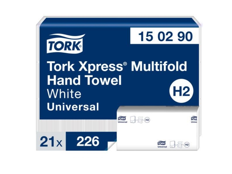 Håndklædeark Tork Xpress H2 Multifold 2-lag, hvid, 100% genanvendt - (21 pakker x 226 stk./karton)