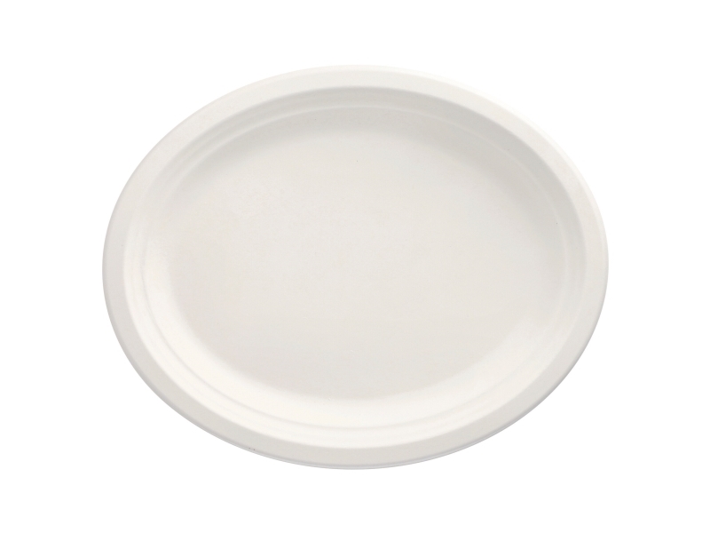 Tallerken, Papstar, oval, bagasse, 32 cm, hvid, pakke a 12 stk
