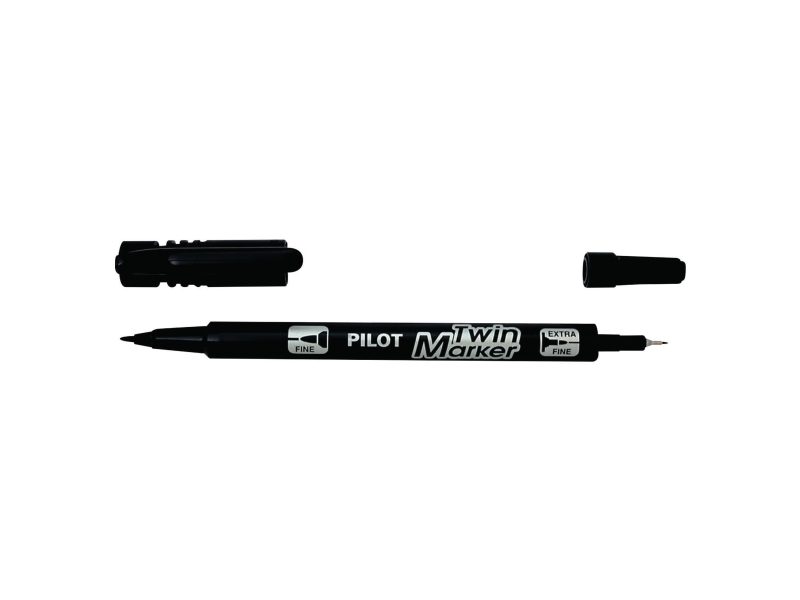 Permanente markere, PILOT Twin Marker, 0,3/0,5 mm, sort, pakke a 10 stk