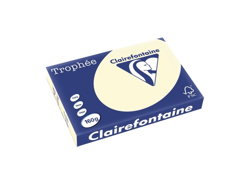Farvet papir, Clairefontaine Trophée, A3, 160 g/m2, creme, pakke med 250 stk