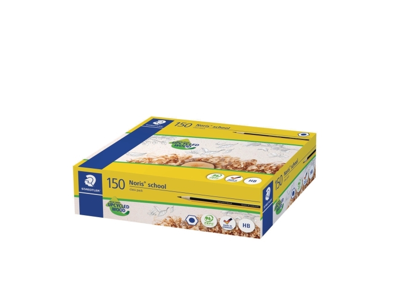 Blyanter, STAEDTLER Noris 121, hb, upcyclet træ, gul/sort, pakke med 150 stk