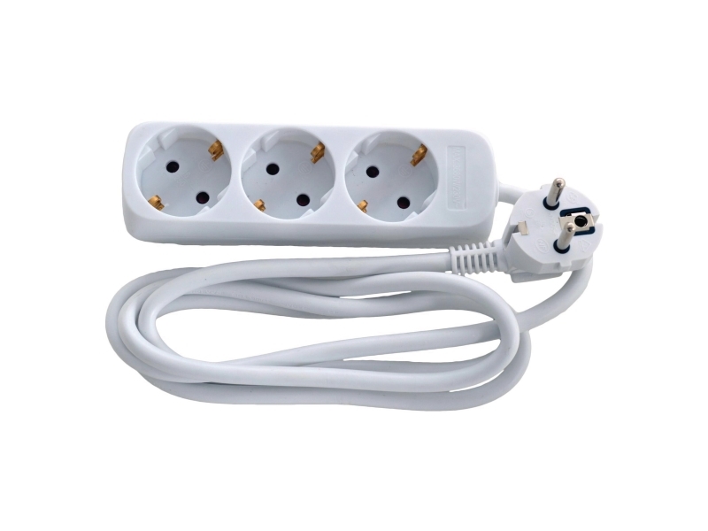 Stikdåse, Schuko, 3 udtag, hvid, 1,5 m