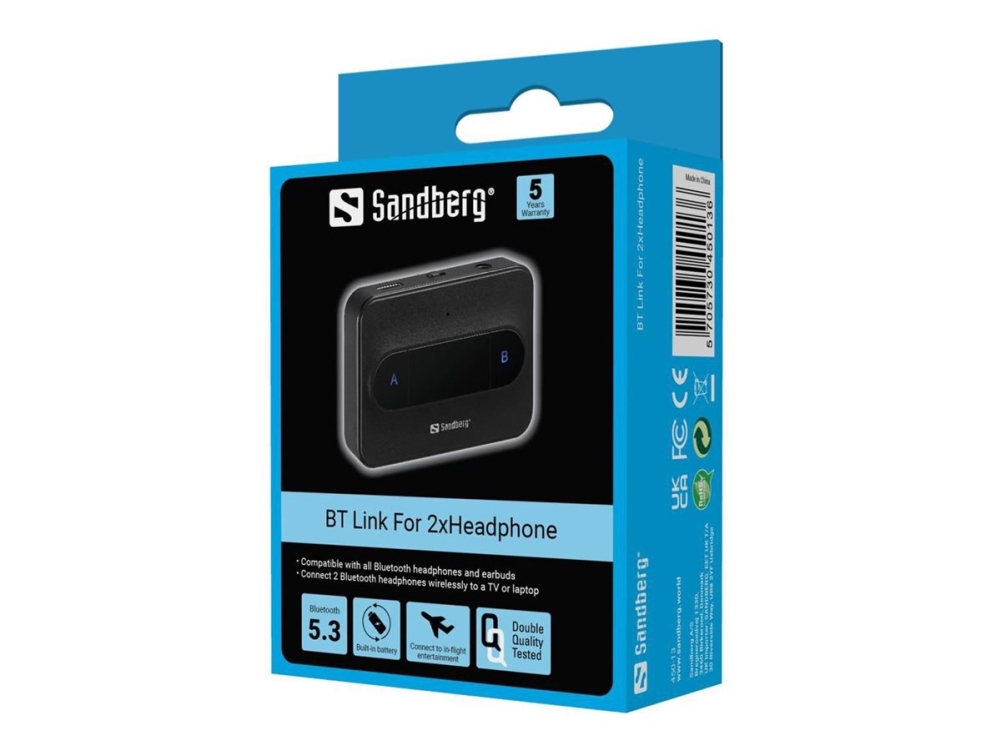 Sandberg 450-13, Bluetooth, 3,5 mm, A2DP, AVRCP, HSP, 10 m, Schwarz, Batterie, USB