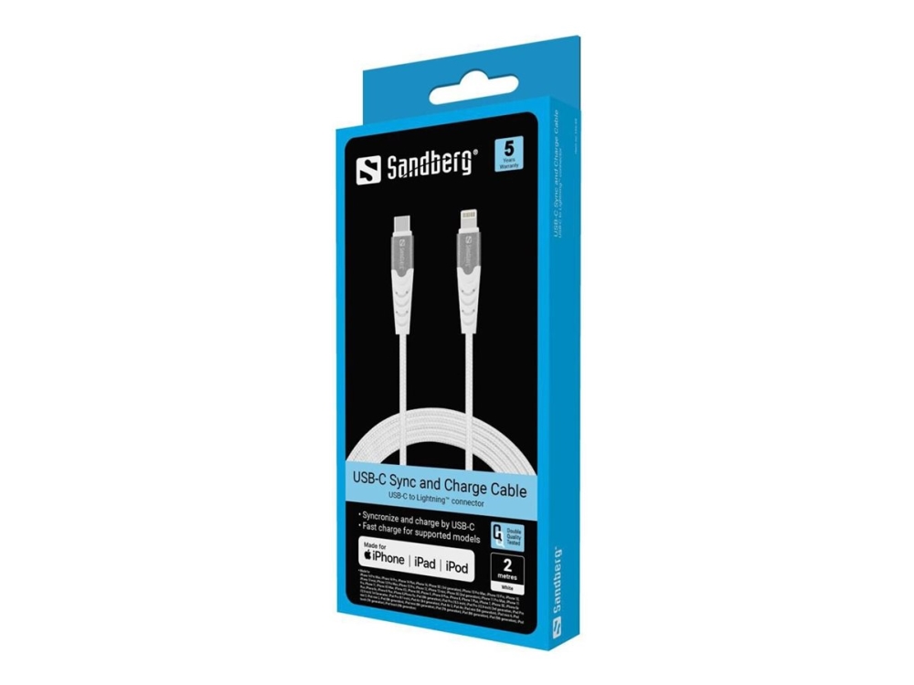 Sandberg Usb-C Pd To Lightning Mfi 2M, 200 M, Lightning, Usb C, Stecker, Stecker, Weiß