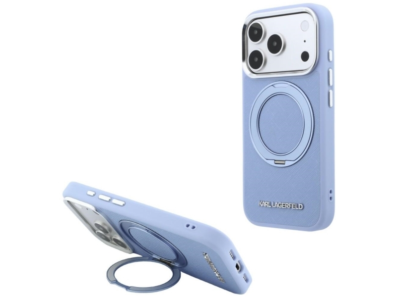 Karl Lagerfeld Ring Stand 360 Saffiano Classic Logo Magsafe Case For Iphone 18 Pro / 17 Pro - Light Blue