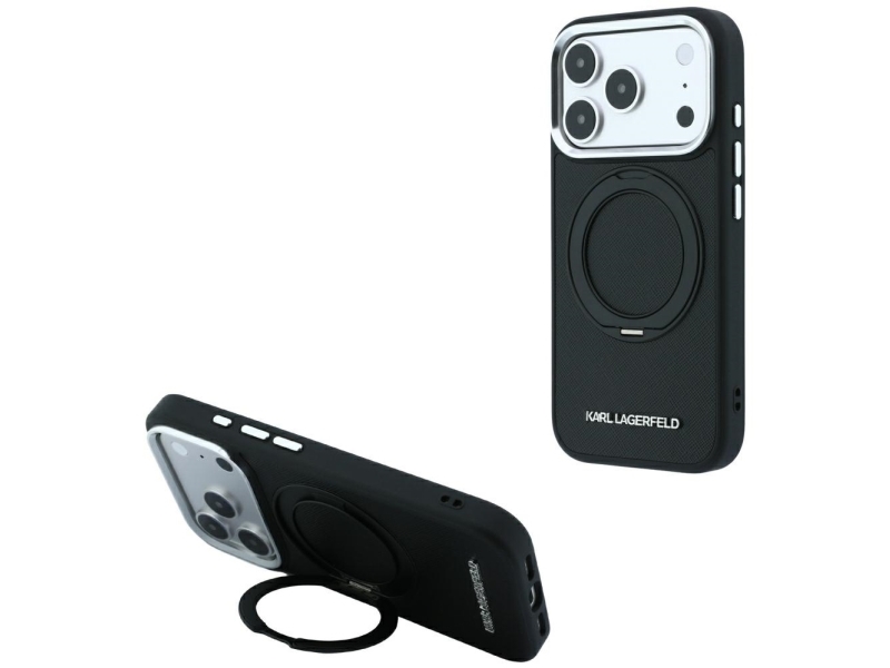 Karl Lagerfeld Ring Stand 360 Saffiano Classic Logo Magsafe Case For Iphone 18 Pro / 17 Pro - Black