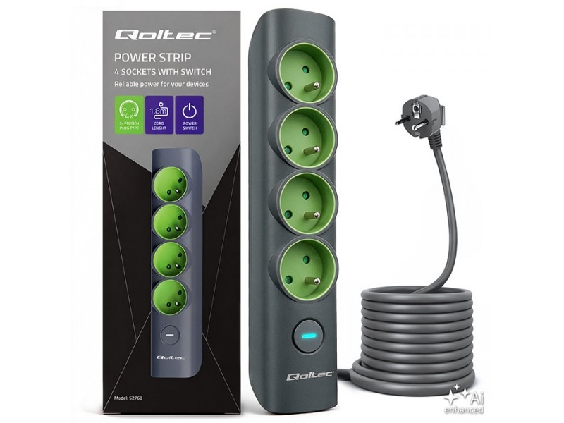 Power Strip With Backlit Switch 4Earthed Sockets