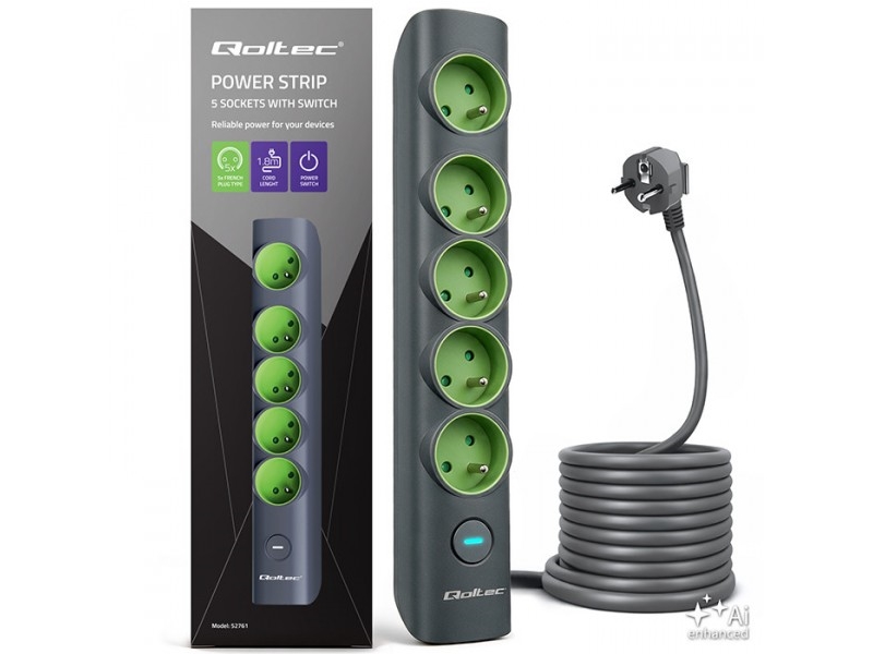 Power Strip With Backlit Switch 5Earthed Sockets