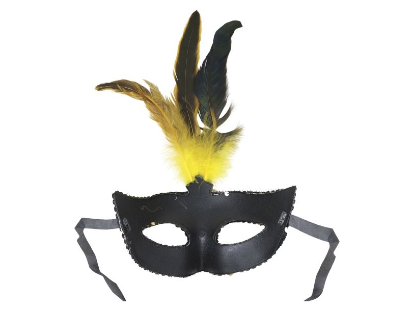 Halbmaske Mit Goldenen Pailletten Und Federn