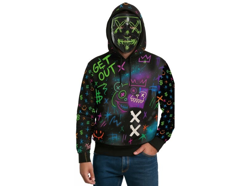 Graffiti-Hoodie-Kostüm Mit Led-Maske, Neonfarben