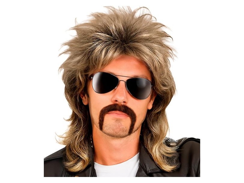 Blonde Mullet-Perücke Mit Schnurrbart