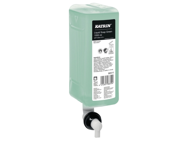 Håndsæber, Katrin Fresh, flydende, 1000 ml, parfumeret, grøn, pakke med 6 stk