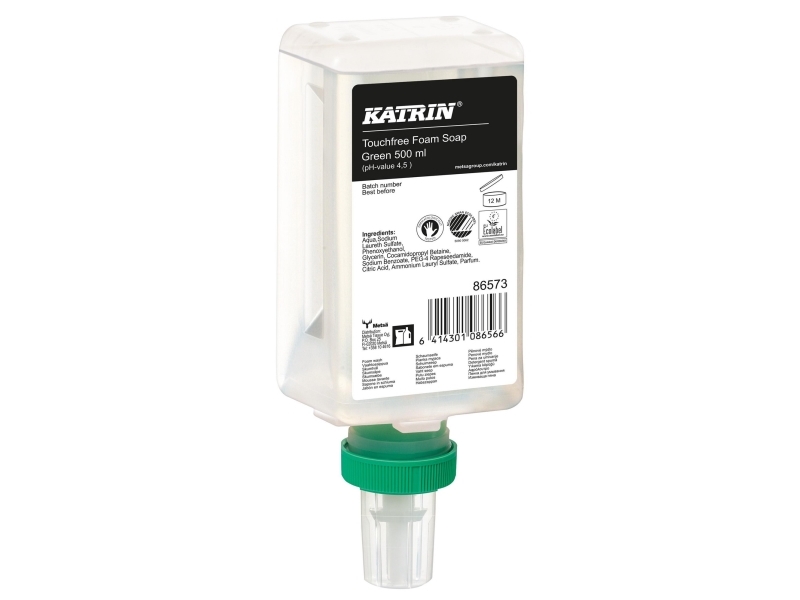 Systemrefiller, Katrin Touchfree, skumsæbe, 500 ml, birk, klar, pakke med 12 stk